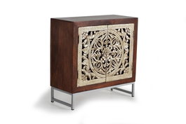 GINER Y COLOMER Commode avec 2 portes en bois de manguier et métal, Noyer et Doré